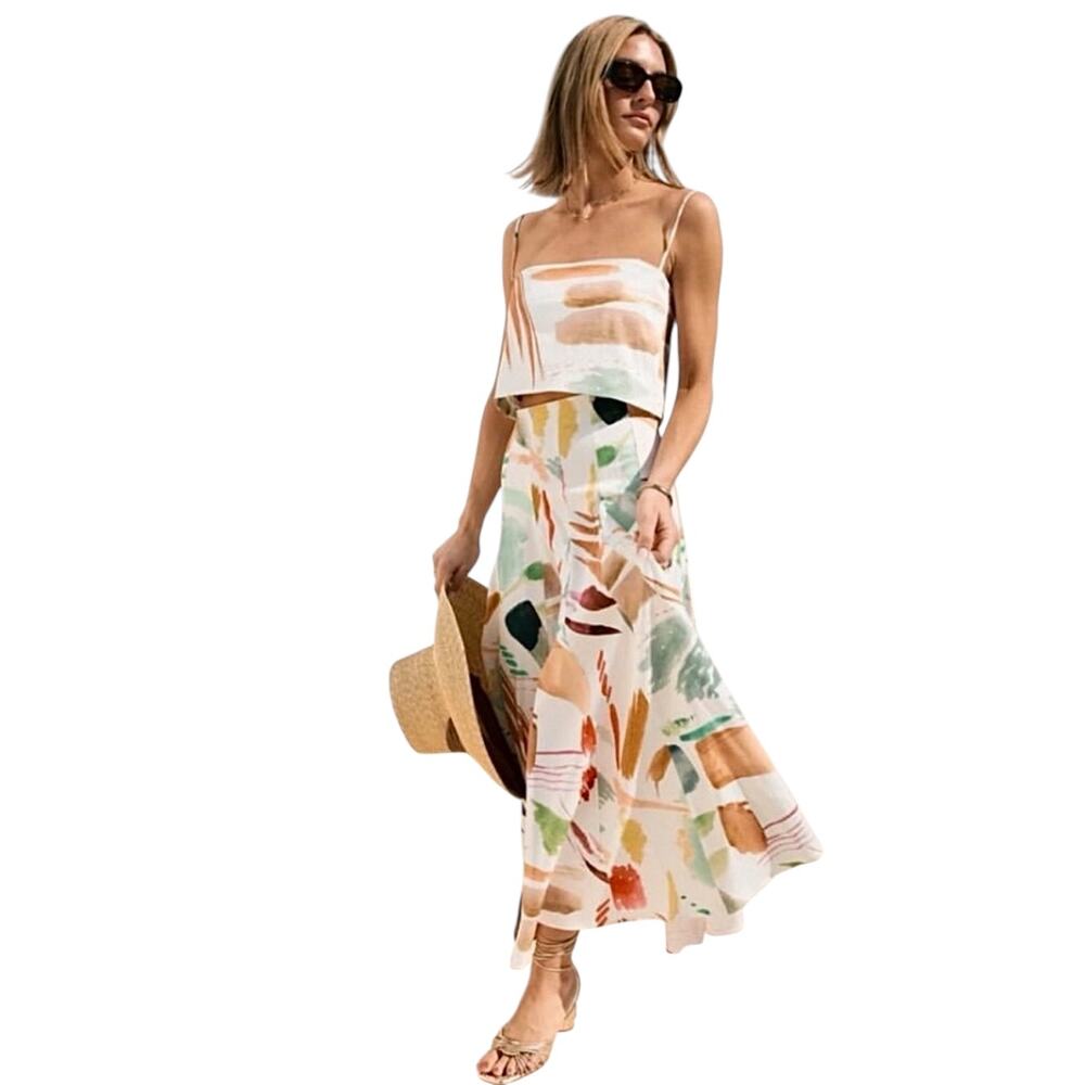 Antonio Melani MG Style Abstract Art Crop Top Maxi Skirt Set Resort Size 18 New